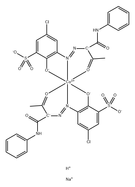 Cobaltate(3-), bis[5-chloro-2-(hydroxy-κO)-3-[[2-(oxo-κO)-1-[(phenylamino)carbonyl]propyl]azo-κN1]benzenesulfonato(3-)]-, disodium hydrogen 구조식 이미지