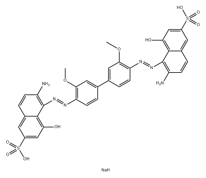 2-Naphthalenesulfonic acid, 5,5'-[(3,3'-dimethoxy[1,1'-biphenyl]-4,4'-diyl)bis(azo)]bis[6-amino-4-hydroxy-, disodium salt 구조식 이미지