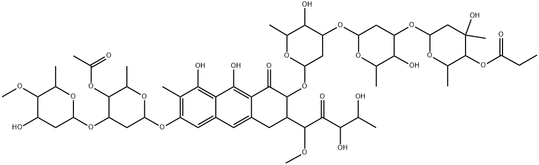 3'''-O-[3-C-Methyl-4-O-(1-oxopropyl)-2,6-dideoxy-α-L-arabino-hexopyranosyl]-7-methylolivomycin D Structure