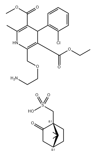 3,5-Pyridinedicarboxylic acid, 2-[(2-aminoethoxy)methyl]-4-(2-chlorophenyl)-1,4-dihydro-6-methyl-, 3-ethyl 5-methyl ester, (1S,4R)-7,7-dimethyl-2-oxobicyclo[2.2.1]heptane-1-methanesulfonate (1:1) 구조식 이미지
