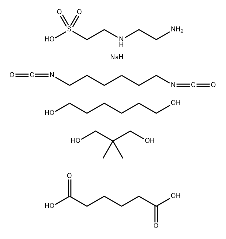 Hexanedioic acid, polymer with 2-[(2-aminoethyl)amino]ethanesulfonic acid monosodium salt, 1,6-diisocyanatohexane, 2,2-dimethyl-1,3-propanediol and 1,6-hexanediol 구조식 이미지