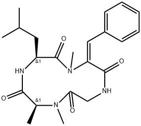 (2E)-3-Phenyl-N-methylcyclo(Dha-Gly-N-methyl-L-Ala-L-Leu-) 구조식 이미지