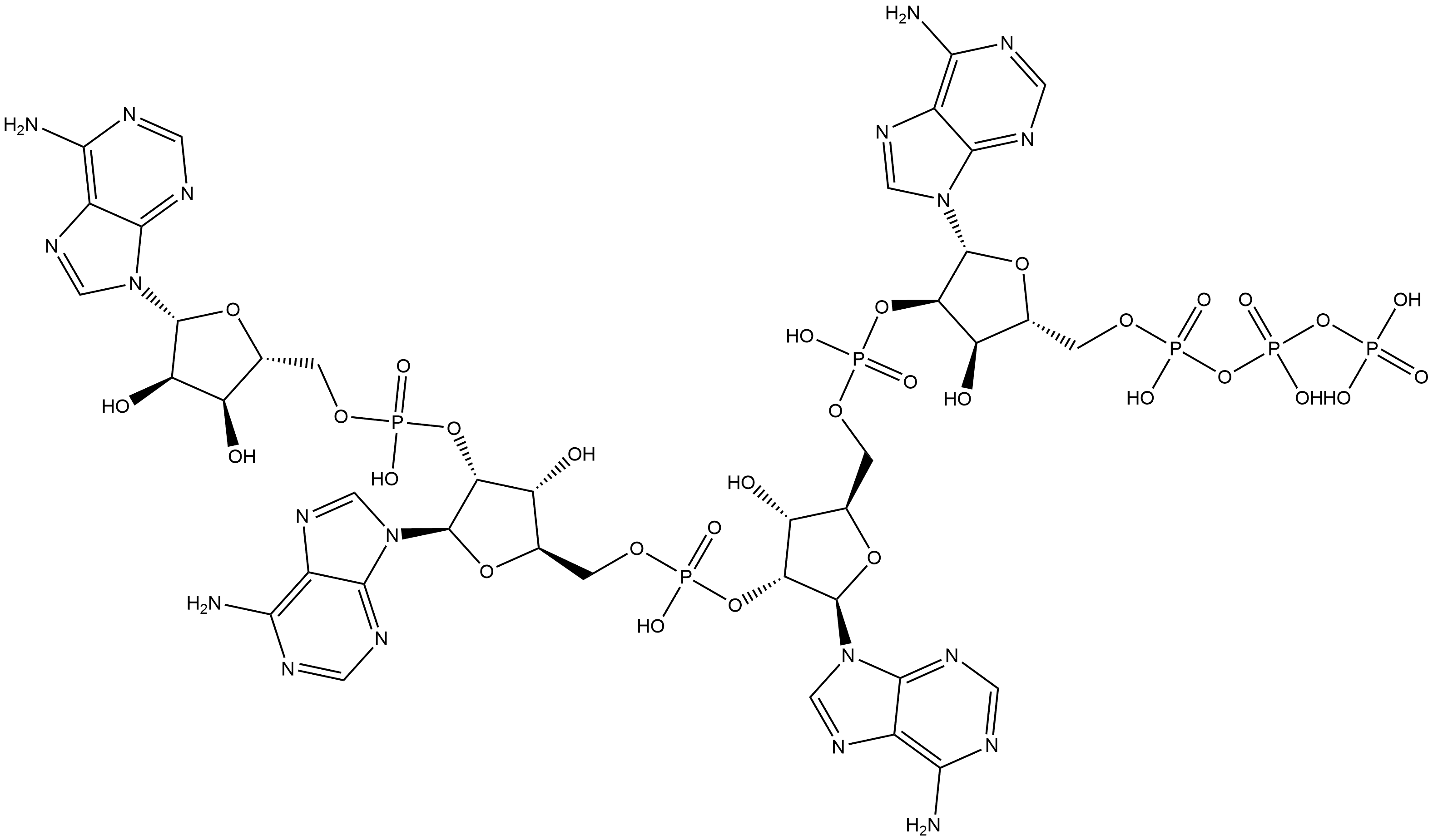 Adenosine, 5'-O-[hydroxy[[hydroxy(phosphonooxy)phosphinyl]oxy]phosphinyl]adenylyl-(2'→5')-adenylyl-(2'→5')-adenylyl-(2'→5')- Structure