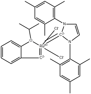 Ruthenium, dichloro[1,3-dihydro-1,3-bis(2,4,6-trimethylphenyl)-2H-imidazol-2-ylidene][[2-(1-methylethoxy-κO)phenyl]methylene-κC]-, (SP-5-41)- Structure