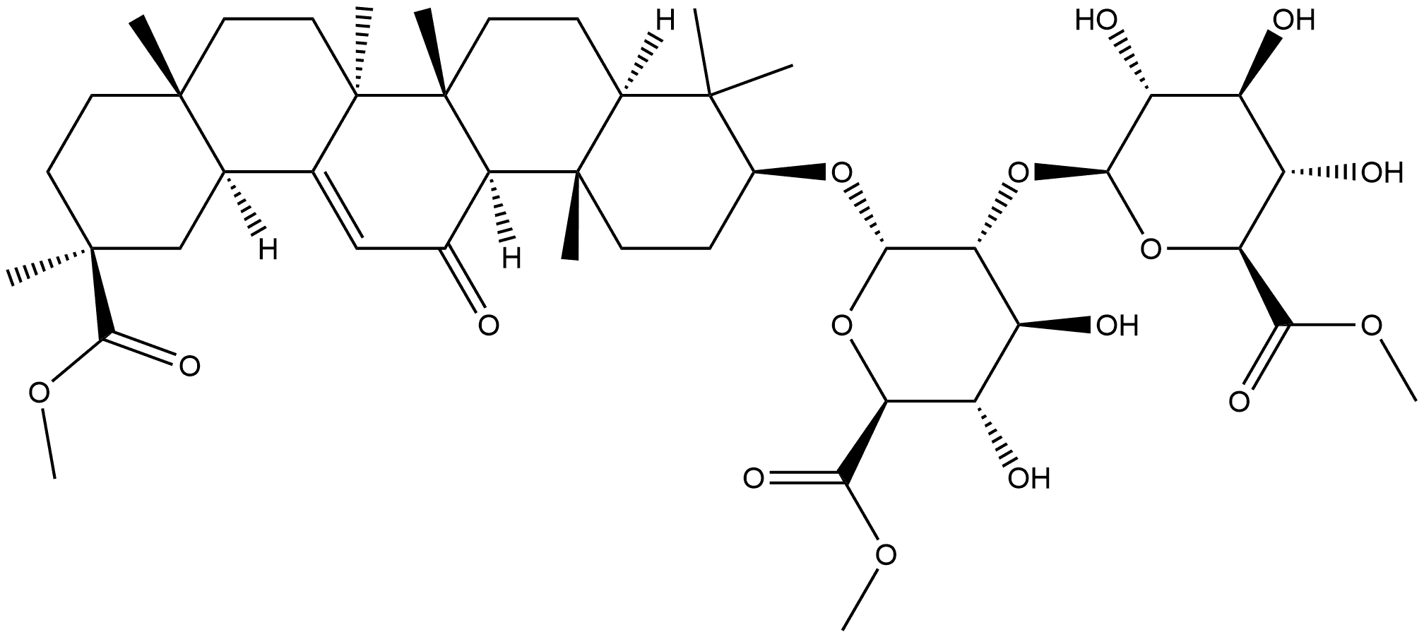 α-D-Glucopyranosiduronic acid, (3β,18α,20β)-29-methoxy-11,29-dioxoolean-12-en-3-yl 2-O-(6-methyl-β-D-glucopyranuronosyl)-, methyl ester Structure