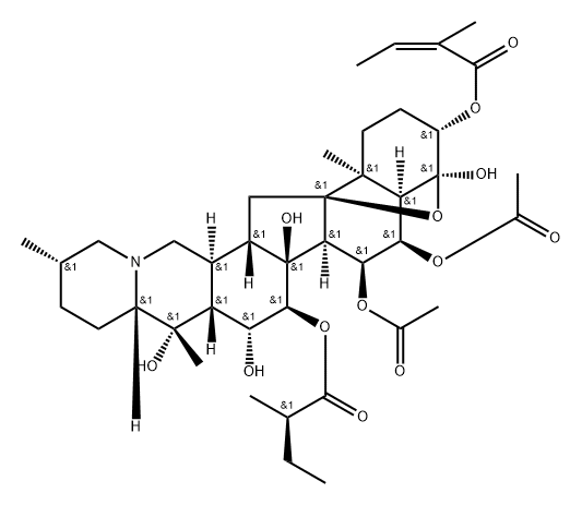 6α,7α-Diacetoxy-4α,9-epoxy-15α-[(R)-2-methyl-1-oxobutoxy]-3β-[[(Z)-2-methyl-1-oxo-2-butenyl]oxy]cevane-4,14,16β,20-tetrol Structure