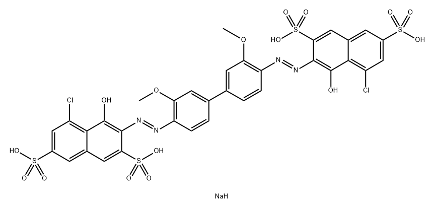 2,7-Naphthalenedisulfonic acid, 3,3'-[(3,3'-dimethoxy[1,1'-biphenyl]-4,4'-diyl)bis(azo)]bis[5-chloro-4-hydroxy-, tetrasodium salt 구조식 이미지