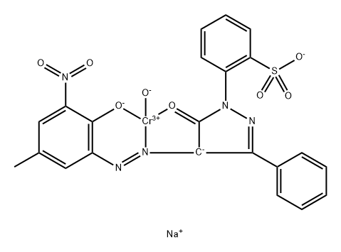 Chromate(1-), [2-[4,5-dihydro-4-[[2-(hydroxy-κO)-5-methyl-3-nitrophenyl]azo-κN1]-5-(oxo-κO)-3-phenyl-1H-pyrazol-1-yl]benzenesulfonato(3-)]hydroxy-, sodium 구조식 이미지