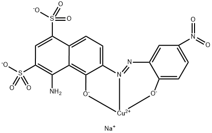 Cuprate(2-), [4-amino-5-(hydroxy-κO)-6-[[2-(hydroxy-κO)-5-nitrophenyl]azo-κN1]-1,3-naphthalenedisulfonato(4-)]-, disodium Structure