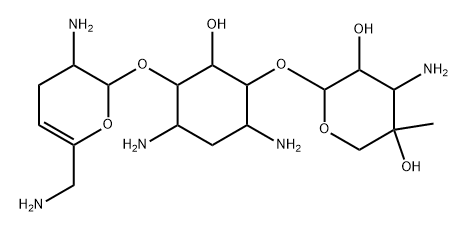 D-Streptamine, O-3-amino-3-deoxy-4-C-methyl-β-L-arabinopyranosyl-(1→6)-O-[2,6-diamino-2,3,4,6-tetradeoxy-α-D-glycero-hex-4-enopyranosyl-(1→4)]-2-deoxy- Structure
