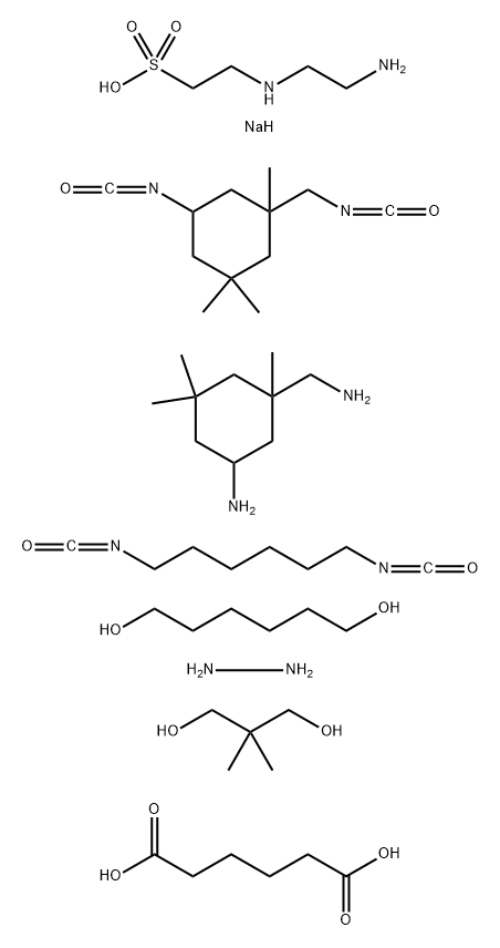 Hexanedioic acid, polymer with 2-[(2-aminoethyl)amino]ethanesulfonic acid monosodium salt, 5-amino-1,3,3-trimethylcyclohexanemethanamine, 1,6-diisocyanatohexane, 2,2-dimethyl-1,3-propanediol, 1,6-hexanediol, hydrazine and 5-isocyanato-1-(isocyanatomethyl) 구조식 이미지