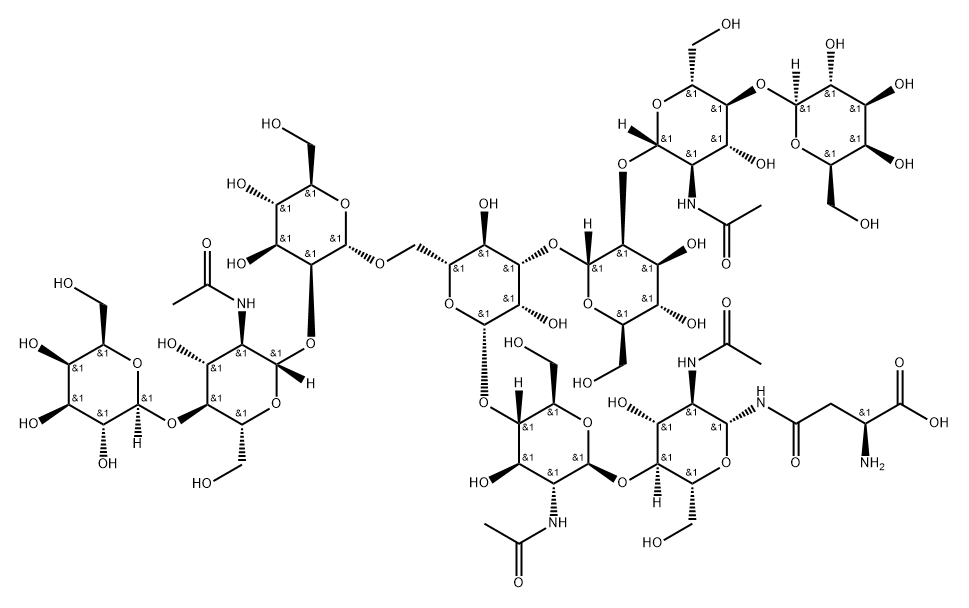 L-Asparagine, N-[O-β-D-galactopyranosyl-(1→4)-O-2-(acetylamino)-2-deoxy-β-D-glucopyranosyl-(1→2)-O-α-D-mannopyranosyl-(1→3)-O-[O-β-D-galactopyranosyl-(1→4)-O-2-(acetylamino)-2-deoxy-β-D-glucopyranosyl-(1→2)-α-D-mannopyranosyl-(1→6)]-O-β-D-mannopyranosyl-(1→4)-O-2-(acetylamino)-2-deoxy-β-D-glucopyranosyl-(1→4)-2-(acetylamino)-2-deoxy-β-D-glucopyranosyl]- Structure