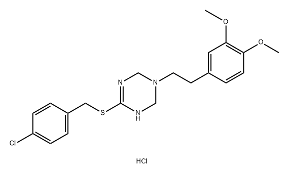 1,3,5-Triazine, 4-[[(4-chlorophenyl)methyl]thio]-1-[2-(3,4-dimethoxyphenyl)ethyl]-1,2,3,6-tetrahydro-, hydrochloride (1:) Structure