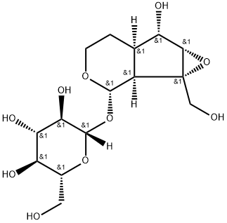 (2S,3R,4S,5S,6R)-2-[[(1aS,1bS,2S,5aR,6S,6aS)-6-hydroxy-1a-(hydroxymethyl)-2,4,5,5a,6,6a-hexahydro-1bH-oxireno[5,6]cyclopenta[1,3-c]pyran-2-yl]oxy]-6-(hydroxymethyl)oxane-3,4,5-triol Structure