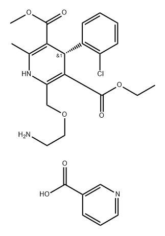 3,5-Pyridinedicarboxylic acid, 2-[(2-aminoethoxy)methyl]-4-(2-chlorophenyl)-1,4-dihydro-6-methyl-, 3-ethyl 5-methyl ester, (4S)-, 3-pyridinecarboxylate (1:1) 구조식 이미지