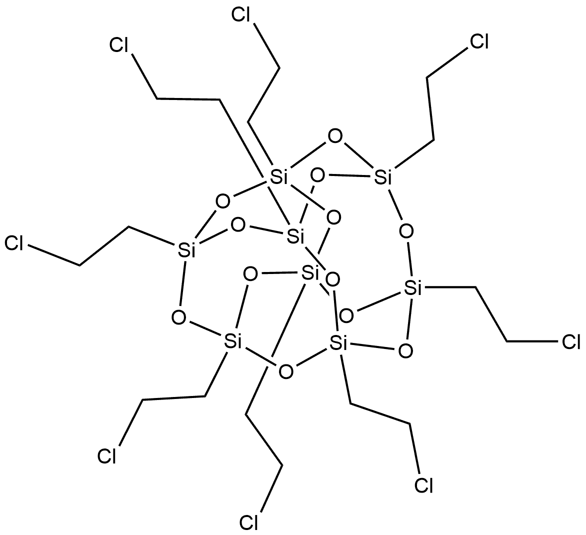 Pentacyclo[9.5.1.13,9.15,15.17,13]octasiloxane, 1,3,5,7,9,11,13,15-octakis(2-chloroethyl)- Structure