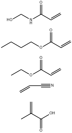 2-Propenoic acid, 2-methyl-, polymer with butyl 2-propenoate, ethyl2-propenoate, N-(hydroxymethyl)-2-propenamide and 2-propenenitrile 구조식 이미지