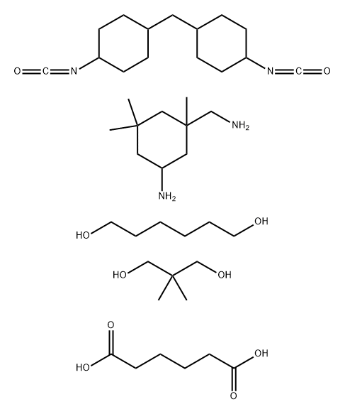 Hexanedioic acid, polymer with 5-amino-1,3,3-trimethylcyclohexanemethanamine, 2,2-dimethyl-1,3-propanediol, 1,6-hexanediol and 1,1'-methylenebis[4-isocyanatocyclohexane] 구조식 이미지