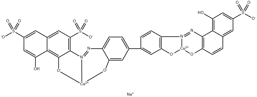 trisodium [mu-[3-[[4'-[(2,8-dihydroxy-6-sulpho-1-naphthyl)azo]-3,3'-dihydroxy[1,1'-biphenyl]-4-yl]azo]-4,5-dihydroxynaphthalene-2,7-disulphonato(7-)]]dicuprate(3-) Structure