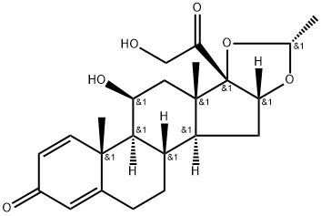 Pregna-1,4-diene-3,20-dione, 16,17-[(1R)-ethylidenebis(oxy)]-11,21-dihydroxy-, (11β,16α)- Structure