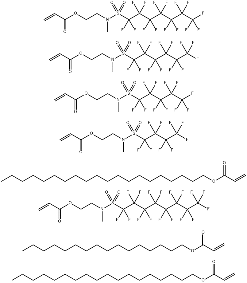 2-Propenoic acid, eicosyl ester, polymer with 2-[[(heptadecafluorooctyl) sulfonyl]methylamino]ethyl 2-propenoate, hexadecyl 2-propenoate, 2-[methyl[(nonafluorobutyl)sulfonyl]amino]ethyl 2-propenoate, 2-[methyl[(pentadecafluoroheptyl) sulfonyl]amino]ethyl 구조식 이미지