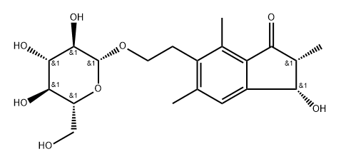 1H-Inden-1-one, 6-[2-(β-D-glucopyranosyloxy)ethyl]-2,3-dihydro-3-hydroxy-2,5,7-trimethyl-, (2R-cis)- (9CI) Structure