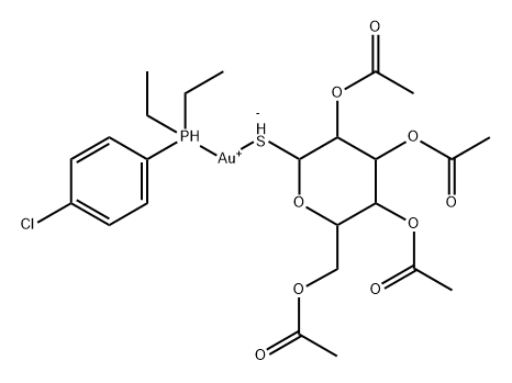 Gold, (4-chlorophenyl)diethylphosphine(1-thio-.beta.-D-glucopyranose 2,3,4,6-tetraacetato-S)- Structure
