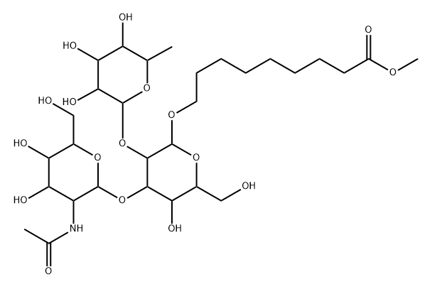 9-[[O-2-(Acetylamino)-2-deoxy-alpha-D-galactopyranosyl-(1-3)-O-[6-deoxy-alpha-L-galactopyranosyl-(1-2)]-beta-D-galactopyranosyl]oxy]nonanoic acid methyl ester Structure