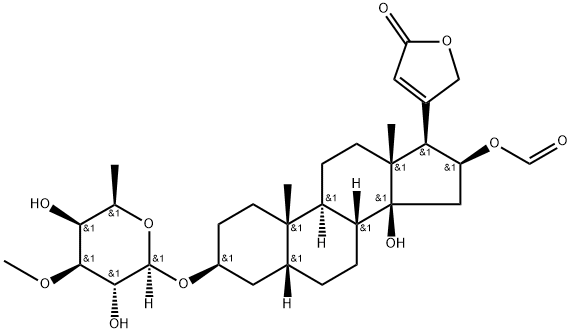 3β-[(3-O-Methyl-6-deoxy-D-galactopyranosyl)oxy]-16β-(formyloxy)-14-hydroxy-5β-card-20(22)-enolide 구조식 이미지