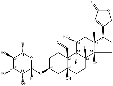 3β-[(6-Deoxy-α-L-mannopyranosyl)oxy]-5,11α,14-trihydroxy-19-oxo-5β-card-20(22)-enolide Structure