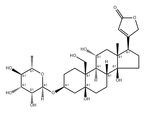 3β-[(6-Deoxy-α-L-mannopyranosyl)oxy]-5,11α,14,19-tetrahydroxy-5β-card-20(22)-enolide 구조식 이미지