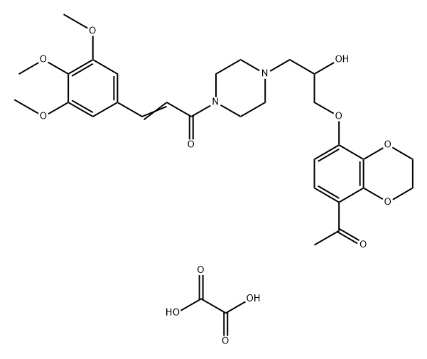 1-[2-[[(8-acetyl-2,3-dihydro-1,4-benzodioxin-5-yl)oxy]methyl]-2-hydroxy]-4-(3,4,5-trimethoxycinnamoyl)piperazinediylium oxalate Structure