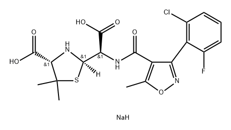 2-Thiazolidineacetic acid, 4-carboxy-α-[[[3-(2-chloro-6-fluorophenyl)-5-methyl-4-isoxazolyl]carbonyl]amino]-5,5-dimethyl-, disodium salt, [2R-[2α(R*),4β]]- (9CI) 구조식 이미지