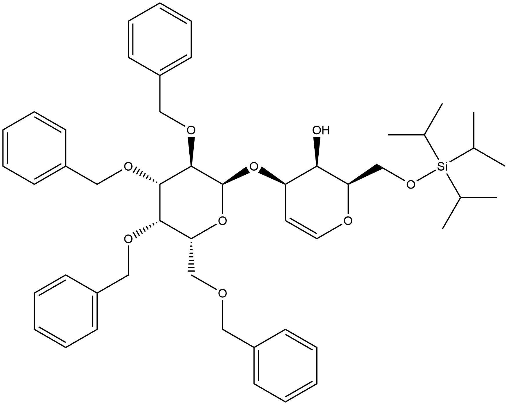 O-(2,3,4,6-tetra-O-benzyl-α-D-galactopyranosyl)-(1->3)-6-O-(triisopropylsilyl)-D-galactal Structure