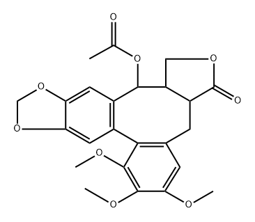 Benzo(3,4)furo(3',4':6,7)cycloocta(1,2-F)(1,3)benzodioxol-3(1H)-one, 14-(acetyloxy)-3A,4,14,14A-tetrahydro-6,7,8-trimethoxy-, stereoisomer 구조식 이미지