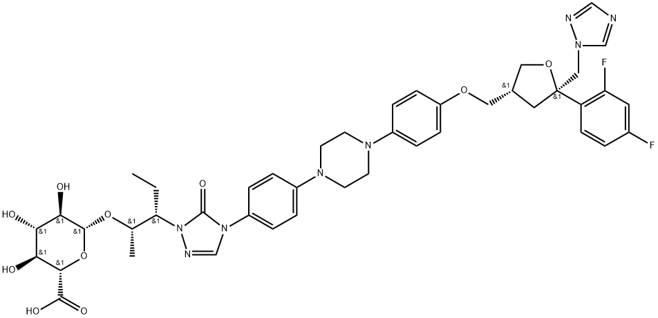 D-threo-Pentitol, 2,5-anhydro-1,3,4-trideoxy-2-C-(2,4-difluorophenyl)-4-[[4-[4-[4-[1-[(1S,2S)-1-ethyl-2-(β-D-glucopyranuronosyloxy)propyl]-1,5-dihydro-5-oxo-4H-1,2,4-triazol-4-yl]phenyl]-1-piperazinyl]phenoxy]methyl]-1-(1H-1,2,4-triazol-1-yl)- Structure