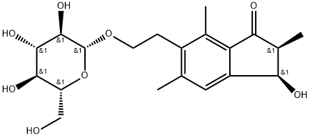 1H-Inden-1-one, 6-[2-(β-D-glucopyranosyloxy)ethyl]-2,3-dihydro-3-hydroxy-2,5,7-trimethyl-, (2S,3R)- Structure