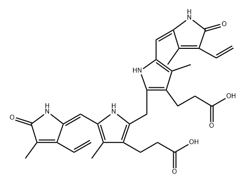 21H-Biline-8,12-dipropanoic acid, 2,17-diethenyl-1,10,19,22,23,24-hexahydro-3,7,13,18-tetramethyl-1,19-dioxo-, (4E,15E)- Structure