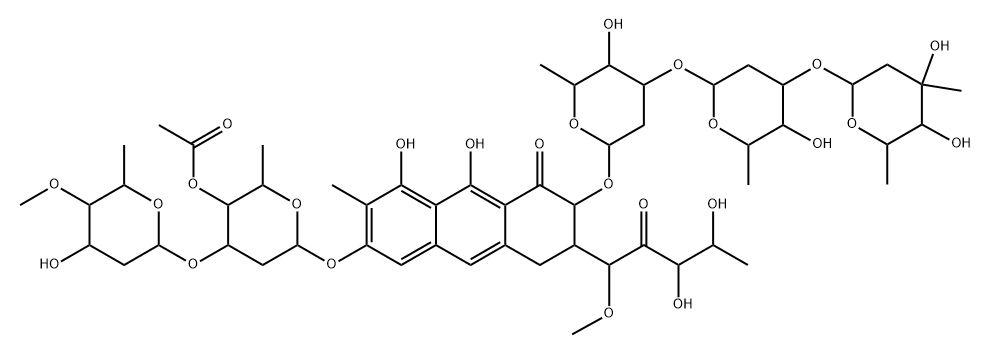 Olivomycin D, 3[b]-O-(2, 6-dideoxy-3-C-methyl-4-O-(2-methyl-1-oxopropyl)-.alpha.-L-arabino- hexopyranosyl)-7-methyl-, reaction product with Whetzelinia sclerotiorum Structure