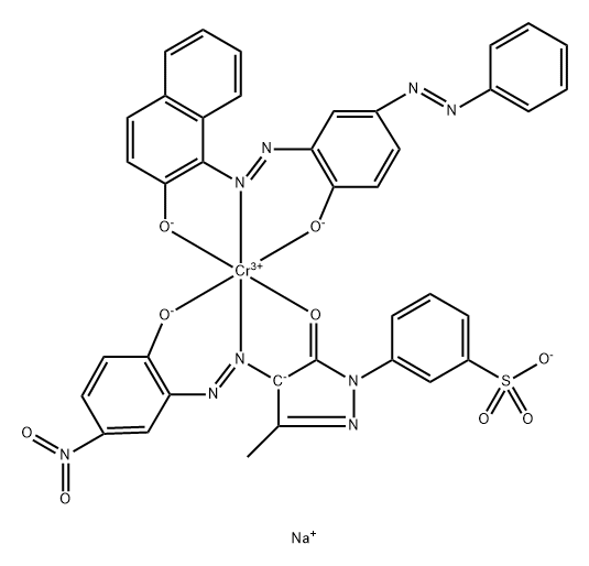disodium [3-[4,5-dihydro-4-[(2-hydroxy-5-nitrophenyl)azo]-3-methyl-5-oxo-1H-pyrazol-1-yl]benzenesulphonato(3-)][1-[[2-hydroxy-5-(phenylazo)phenyl]azo]-2-naphtholato(2-)]chromate(2-) 구조식 이미지