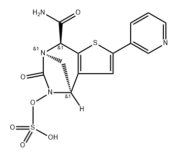 rel-(4R,7R,8S)-4,5,6,8-Tetrahydro-6-oxo-2-(3- pyridinyl)-5-(sulfooxy)-4,7-methano-7H-thieno [2,3-e][1,3]diazepine-8-carboxamide 구조식 이미지