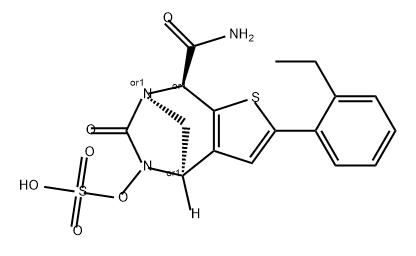 rel-(4R,7R,8S)-2-(2-Ethylphenyl)-4,5,6,8-tetrah ydro-6-oxo-5-(sulfooxy)-4,7-methano-7Hthieno[2,3-e][1,3]diazepine-8-carboxamide Structure