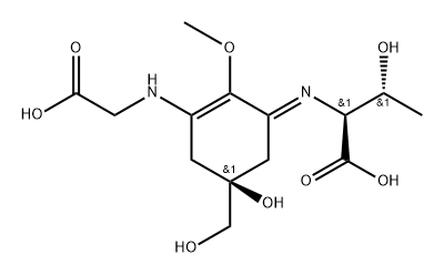 L-Threonine, N-[(5S)-3-[(carboxymethyl)amino]-5-hydroxy-5-(hydroxymethyl)-2-methoxy-2-cyclohexen-1-ylidene]-, [N(E)]- 구조식 이미지