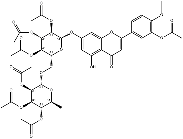 2-[3-(Acetyloxy)-4-Methoxyphenyl]-5-hydroxy-7-[[2,3,4-tri-O-acetyl-6-O-(2,3,4-tri-O-acetyl-6-deoxy-α-L-Mannopyranosyl)-β-D-glucopyranosyl]oxy]-4H-1-benzopyran-4-one Structure