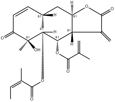 2-Butenoic acid, 2-methyl-, 2,3,3a,4,5,6,7,10,11,11a-decahydro-6-hydroxy-6,10-dimethyl-3-methylene-4-[(2-methyl-1-oxo-2-propenyl)oxy]-2,7-dioxocyclodeca[b]furan-5-yl ester, [3aS-[3aR*,4R*,5S*(Z),6S*,8Z,10R*,11aS*]]- (9CI) Structure