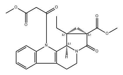 Cycloprop[1,2]indolizino[8,7-b]indole-10(1H)-propanoic acid, 10c-ethyl -1a,2,4,5,10b,10c-hexahydro-1a-(methoxycarbonyl)-beta,2-dioxo-, methyl  ester, (1aalpha,10bbeta,10calpha)-(.+/-.)- Structure