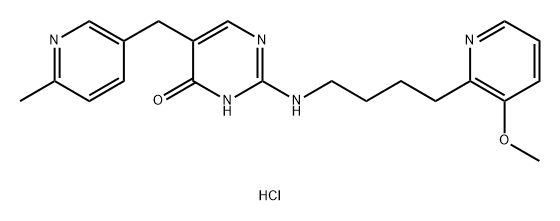 4(1H)-Pyrimidinone, 2-[[4-(3-methoxy-2-pyridinyl)butyl]amino]-5-[(6-methyl-3-pyridinyl)methyl]-, hydrochloride (1:3) Structure