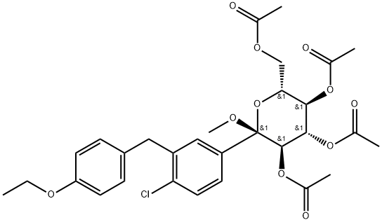 α-D-Glucopyranoside, methyl 1-C-[4-chloro-3-[(4-ethoxyphenyl)methyl]phenyl]-, 2,3,4,6-tetraacetate 구조식 이미지