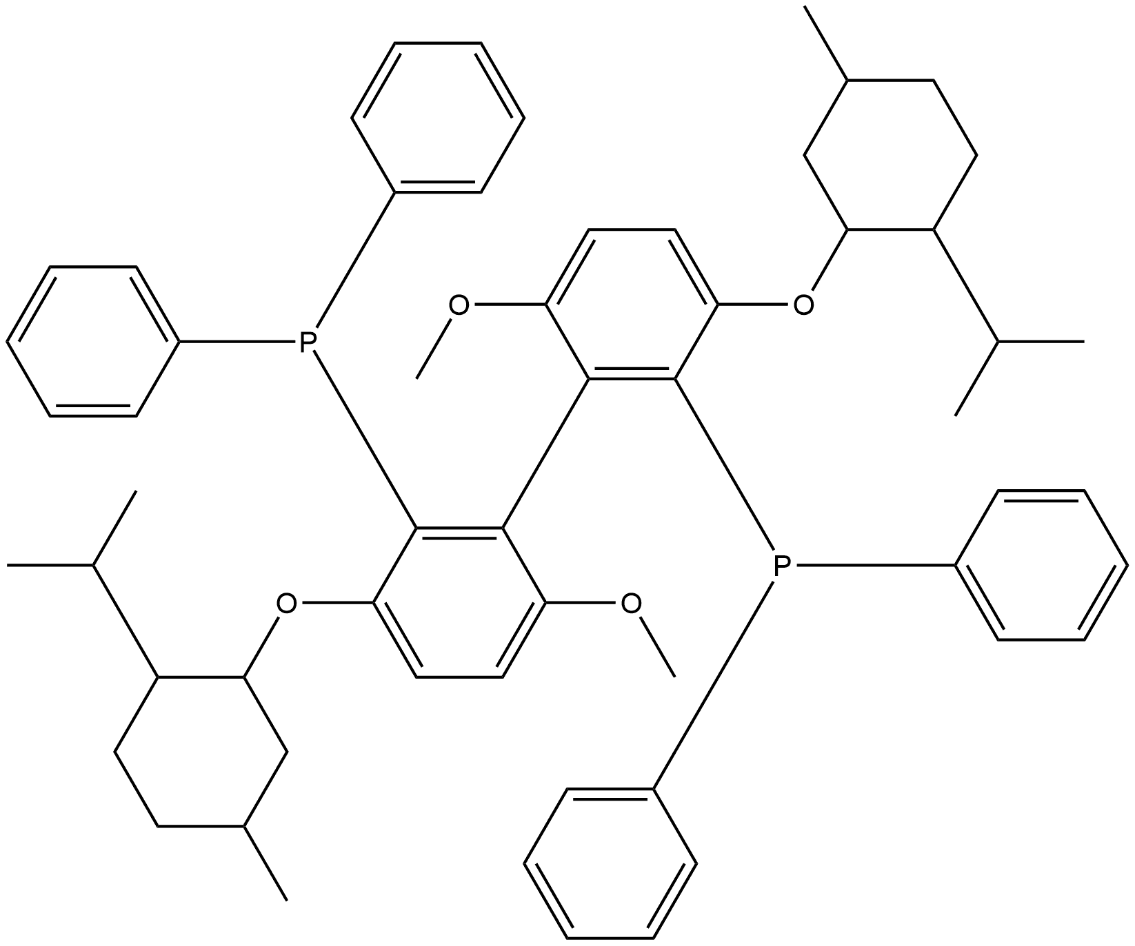 ((1S)-3,3'-Bis(((1R,2S,5R)-2-isopropyl-5-methylcyclohexyl)oxy)-6,6'-dimethoxy-[1,1'-biphenyl]-2,2'-diyl)bis(diphenylphosphine) Structure