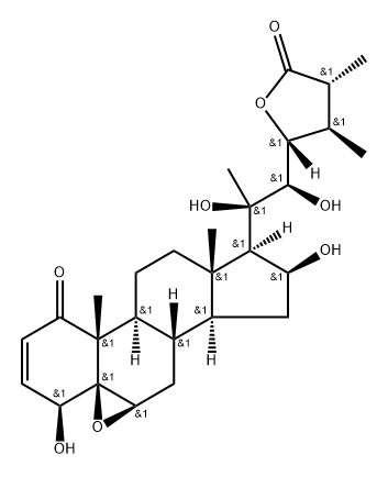 (22R,23R,25R)-5β,6β-Epoxy-4β,16β,20,22,23-pentahydroxy-1-oxoergost-2-en-26-oic acid γ-lactone 구조식 이미지